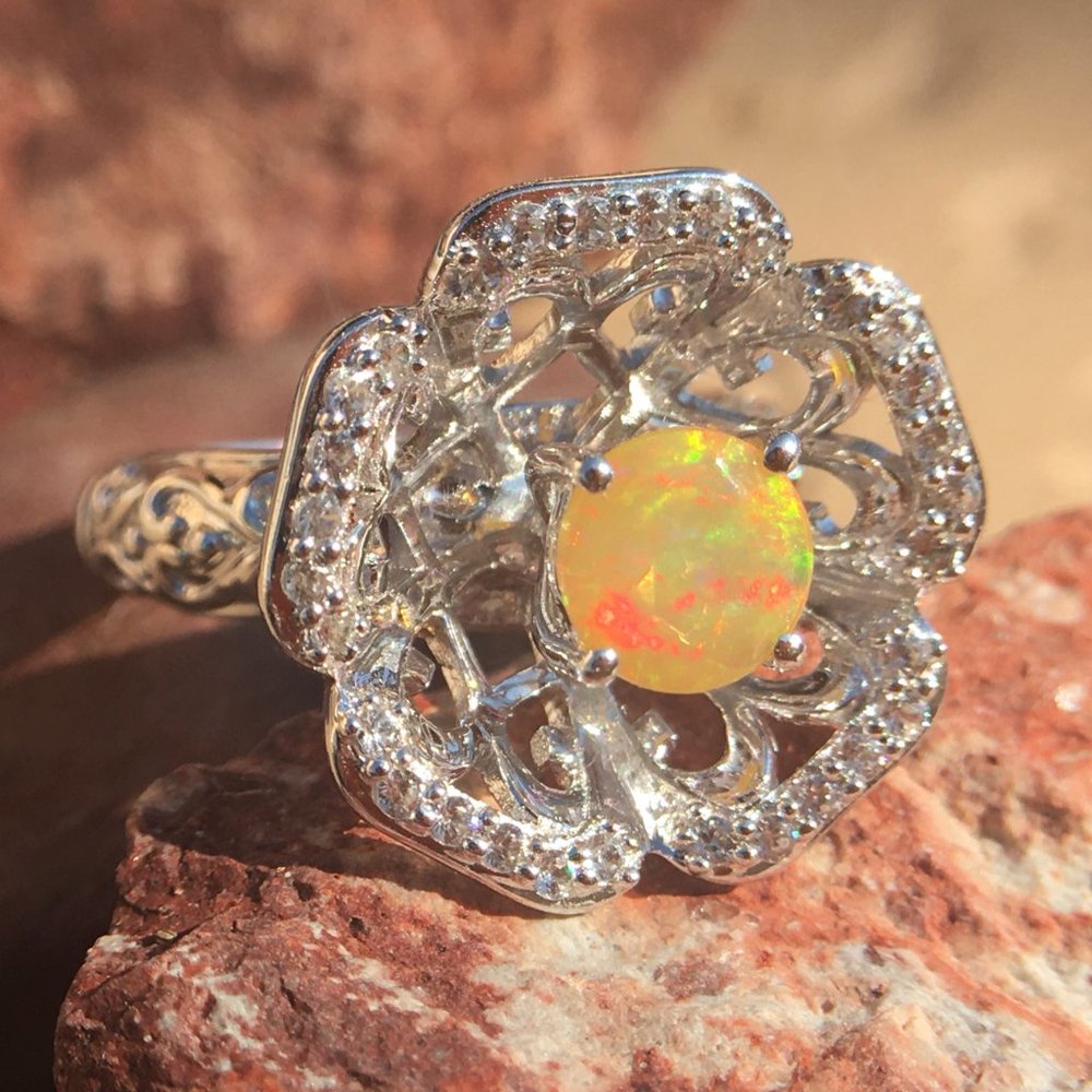 Natural Ethiopian Opal .925 Ring Nest Concave Sterling Silver Size 6